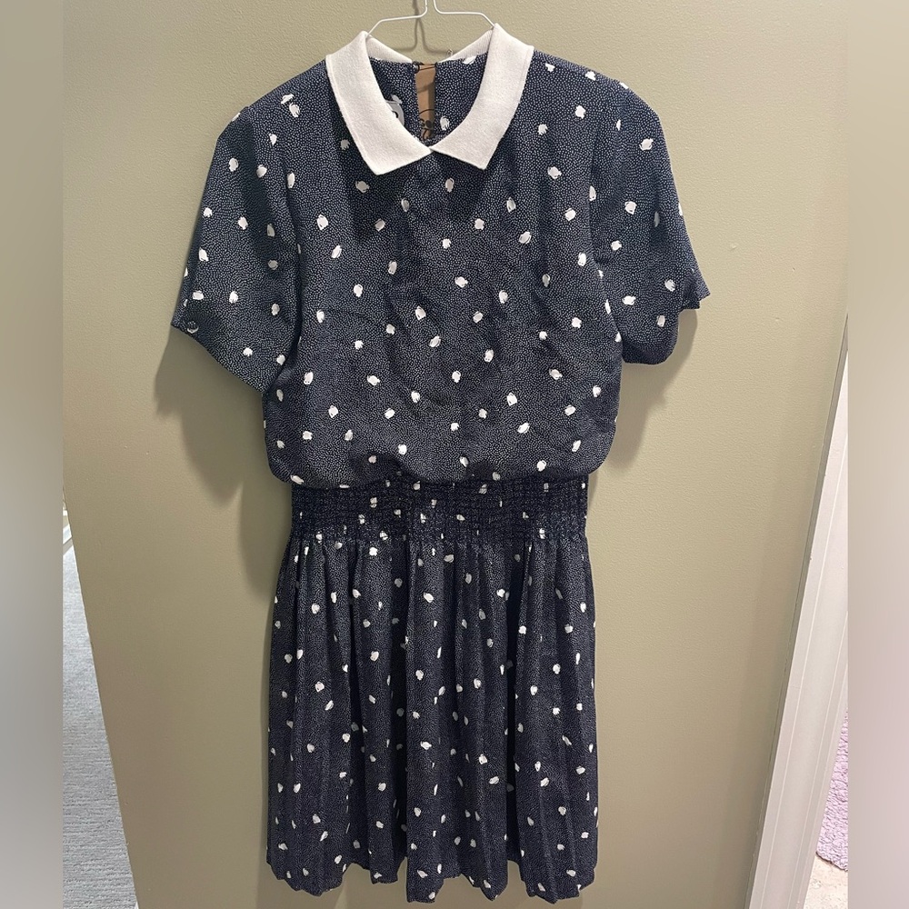 Vintage Navy Dress with White Knit Collar